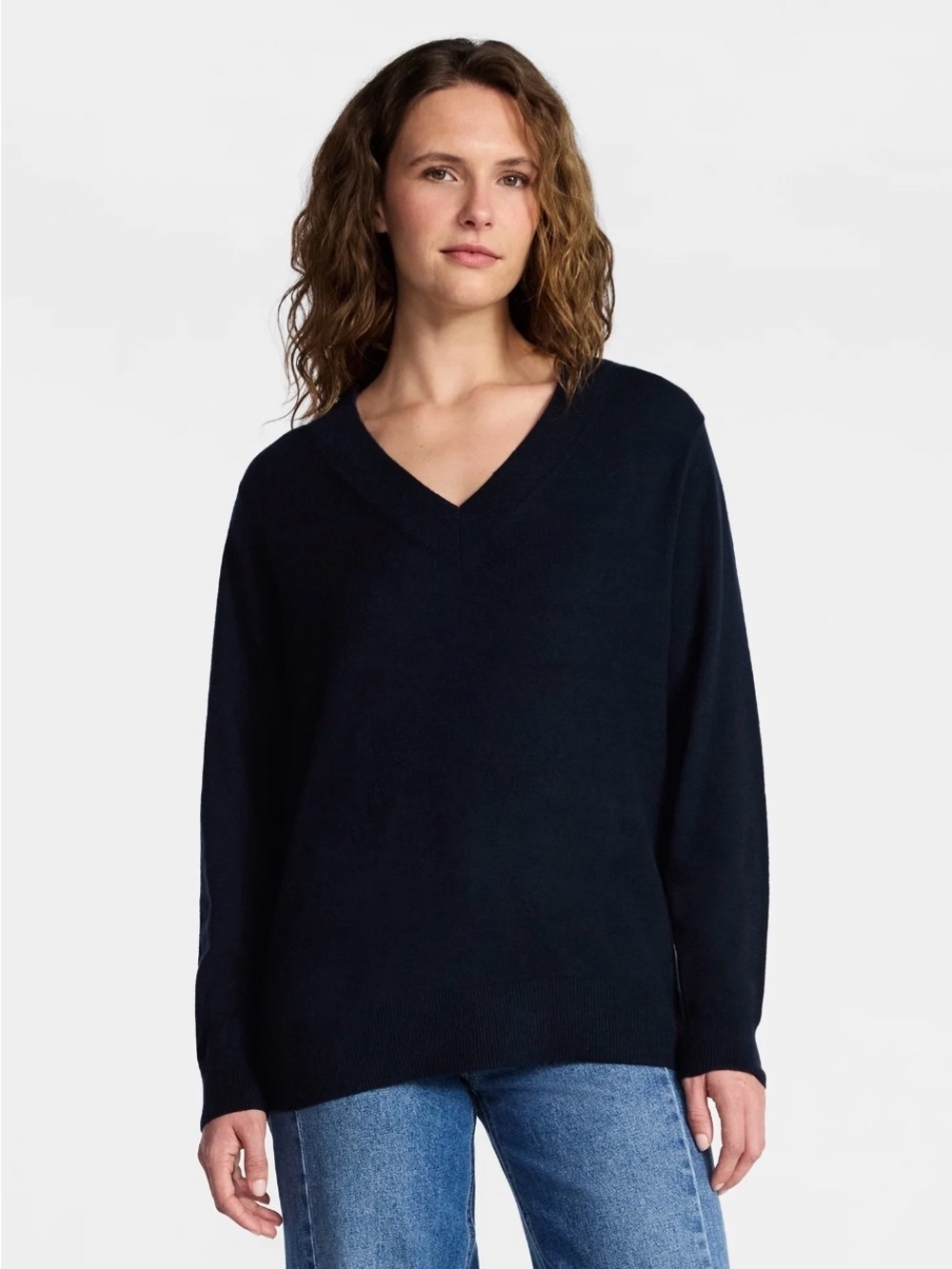 Time and Tru Navy V-Neck Women's Sweater Wool